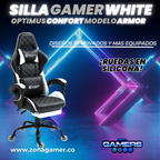 Silla Gamer ARMOR-1127F White con reposapiés y ruedas en silicona