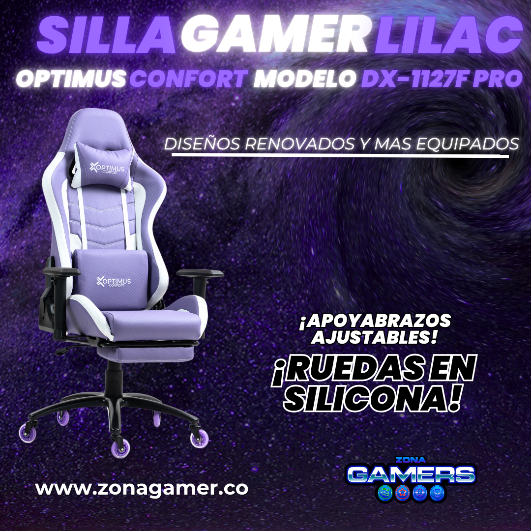 Silla Gamer DX-1127F PRO Lilac con reposapiés y ruedas en silicona