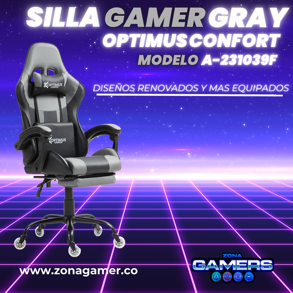 Silla Gamer A231039F Gray con reposapiés y ruedas en silicona