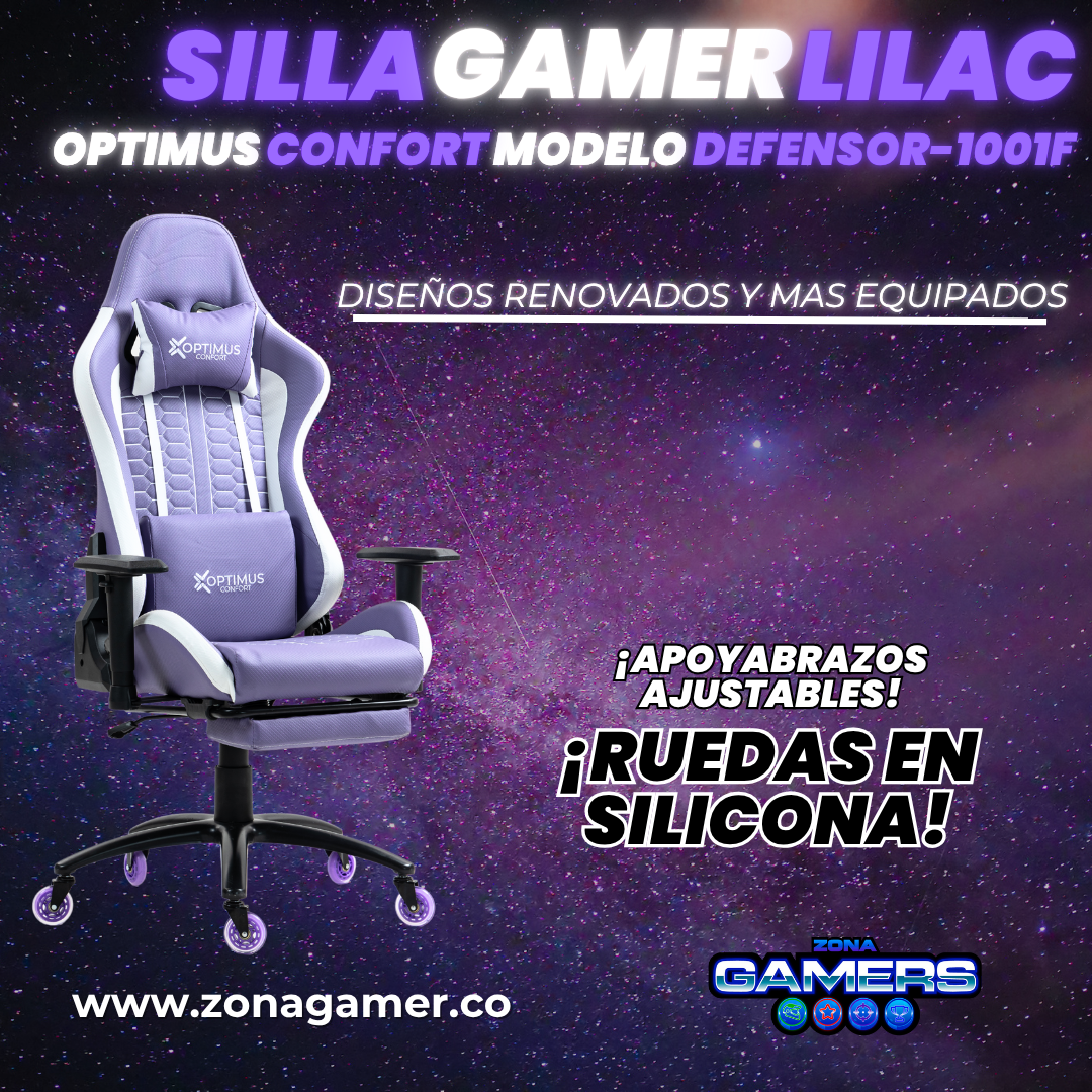 Silla Gamer Defensor-1001F Lilac con reposapiés y ruedas en silicona