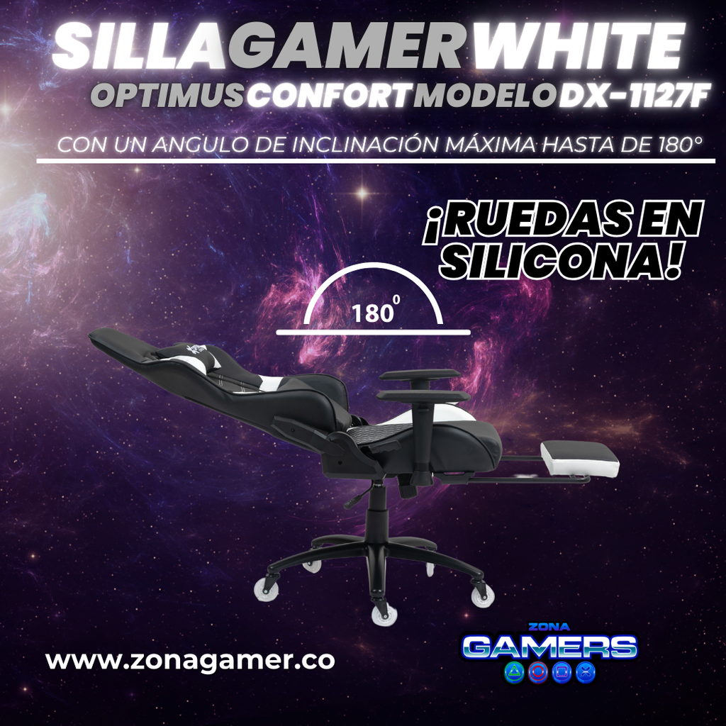 Silla Gamer DX-1127F Grey con reposapiés y ruedas en silicona