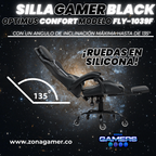 Silla Gamer Fly-1039F Black con reposapiés y ruedas en silicona