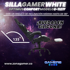 Silla Gamer E-1127F White con reposapiés y ruedas en silicona