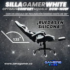 Silla Gamer DOW-1039F White con reposapiés y ruedas en silicona