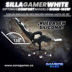 Silla Gamer Shine-1039F White con reposapiés y ruedas en silicona