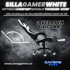 Silla Gamer Thunder-1039F White con reposapiés y ruedas en silicona