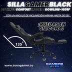 Silla Gamer DOWLINE-1039F Black con reposapiés y ruedas en silicona