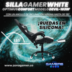 Silla Gamer Devil-1039F White con reposapiés y ruedas en silicona