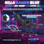 Silla gamer DX-1039F Blue con luces RGB + Parlantes + reposapiés y ruedas en silicona