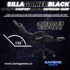 Silla Gamer Defensor-1039F Black con reposapiés y ruedas en silicona