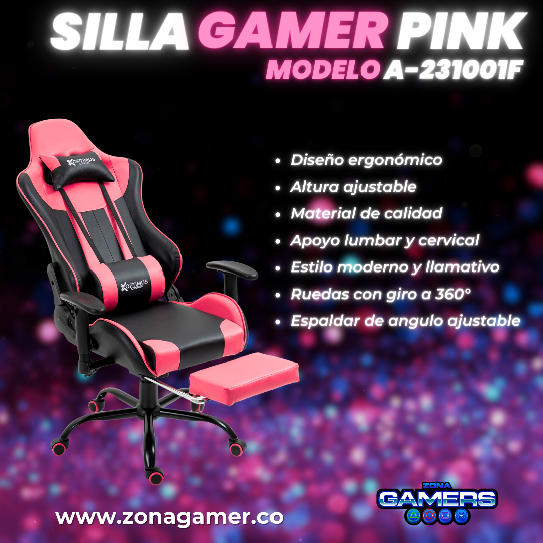 Silla Gamer A231001F Pink con reposapies