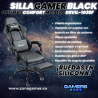 Silla Gamer Devil-1039F Black con reposapiés y ruedas en silicona