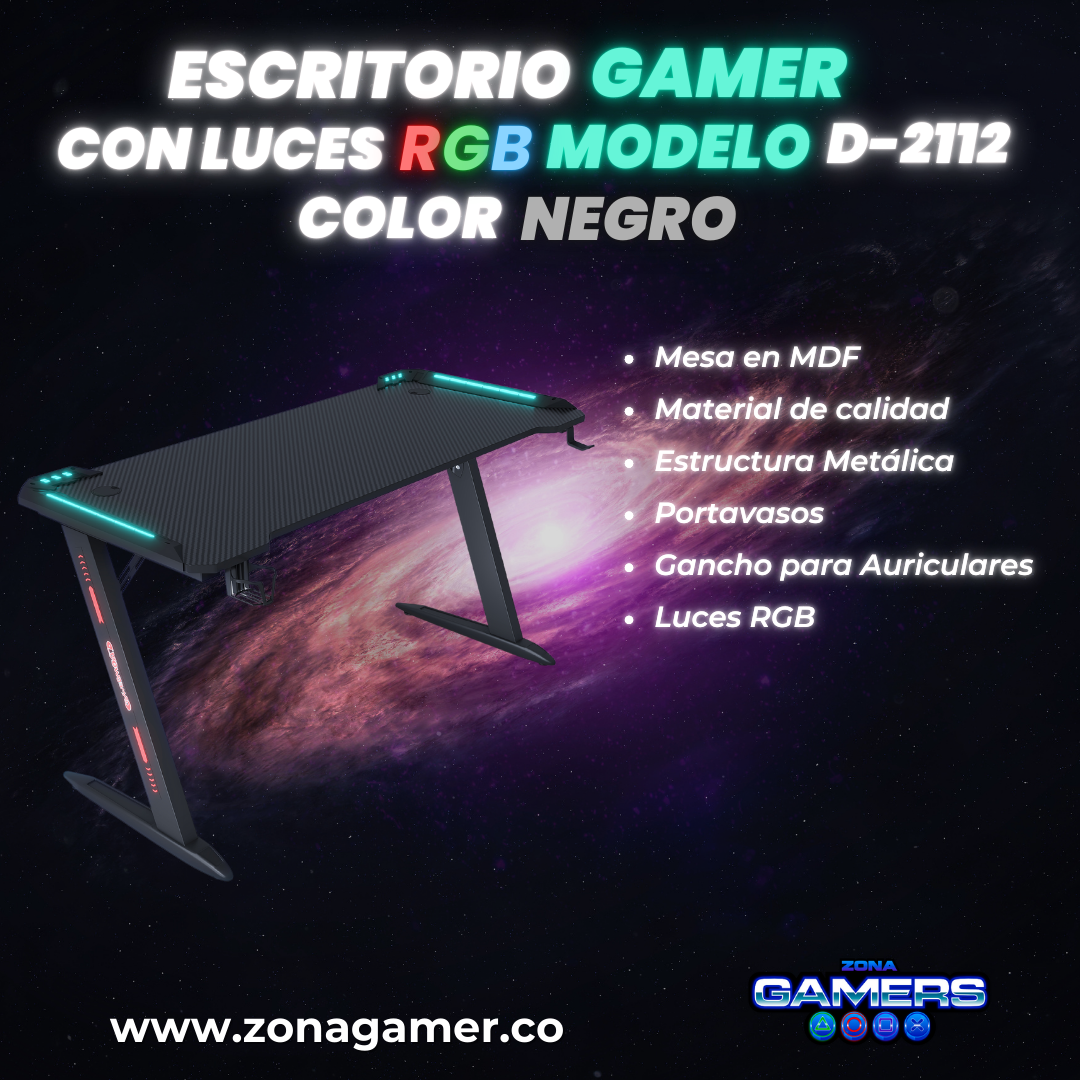 Escritorio Gamer D-2112 Color negro con luces RGB