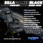 Silla Gamer Shine-1039F Black con reposapiés y ruedas en silicona