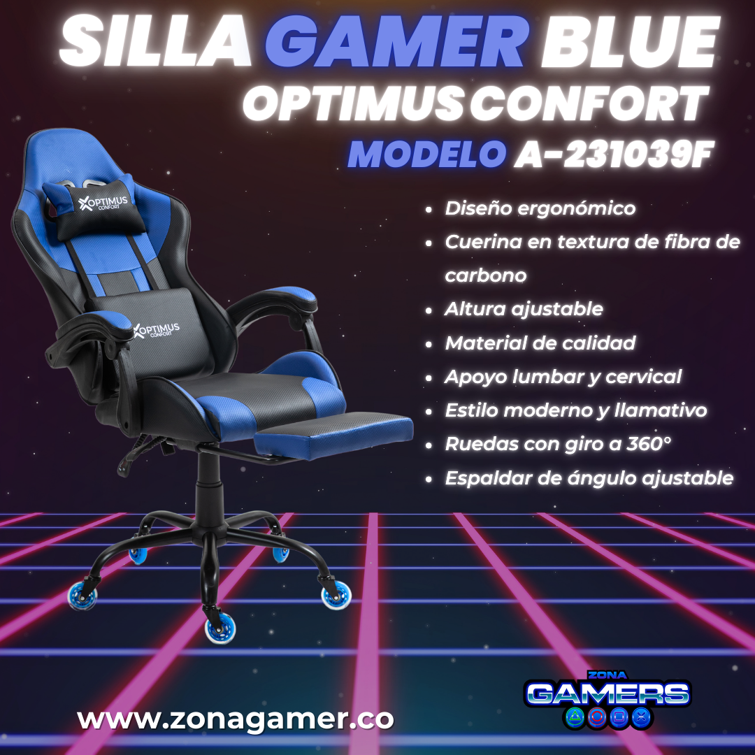 Silla Gamer A231039F Blue con reposapiés y ruedas en silicona