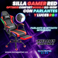 Silla gamer DX-1039F Red con luces RGB + Parlantes + reposapiés y ruedas en silicona