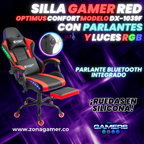 Silla gamer DX-1039F Red con luces RGB + Parlantes + reposapiés y ruedas en silicona