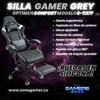 Silla Gamer E-1127F Grey con reposapiés y ruedas en silicona