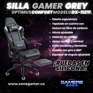 Silla Gamer DX-1127F Grey con reposapiés y ruedas en silicona