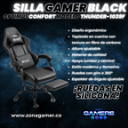 Silla Gamer Thunder-1039F Black con reposapiés y ruedas en silicona