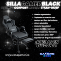 Silla Gamer Titan-1039F Black con reposapiés y ruedas en silicona