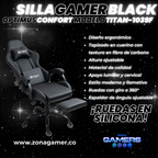 Silla Gamer Titan-1039F Black con reposapiés y ruedas en silicona