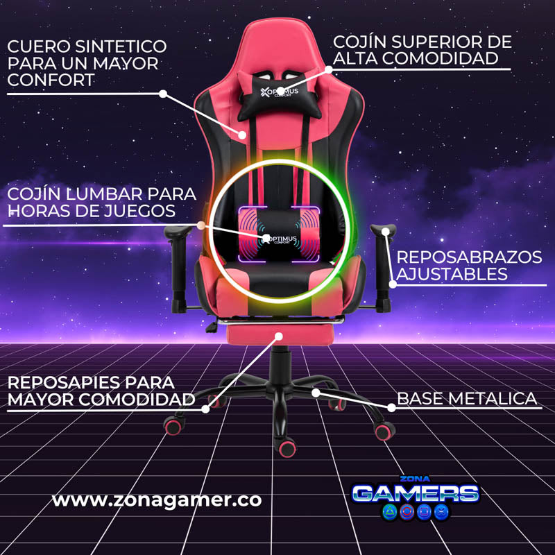Silla Gamer A231001F Pink  con masajeador lumbar y reposapies incluido