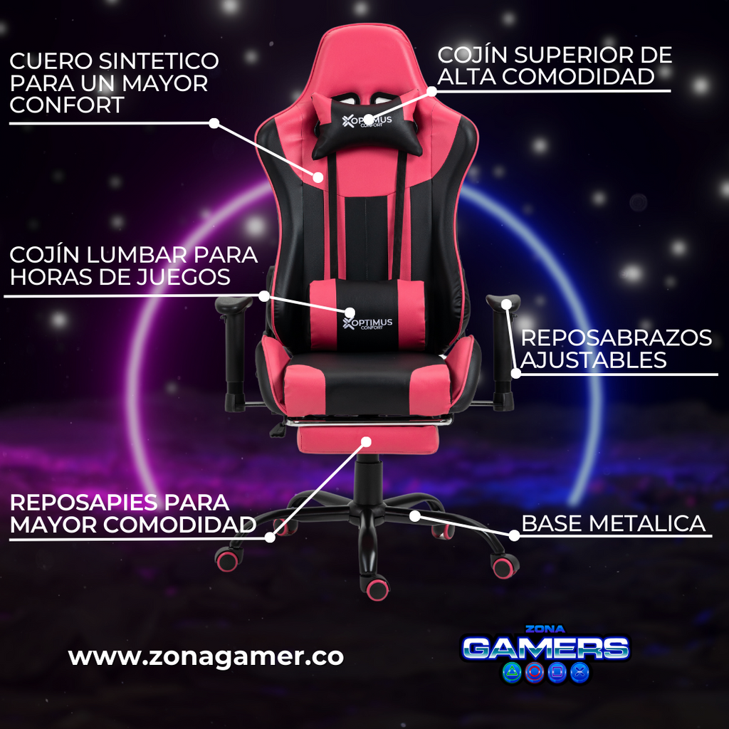 Silla Gamer A231001F Pink con reposapies
