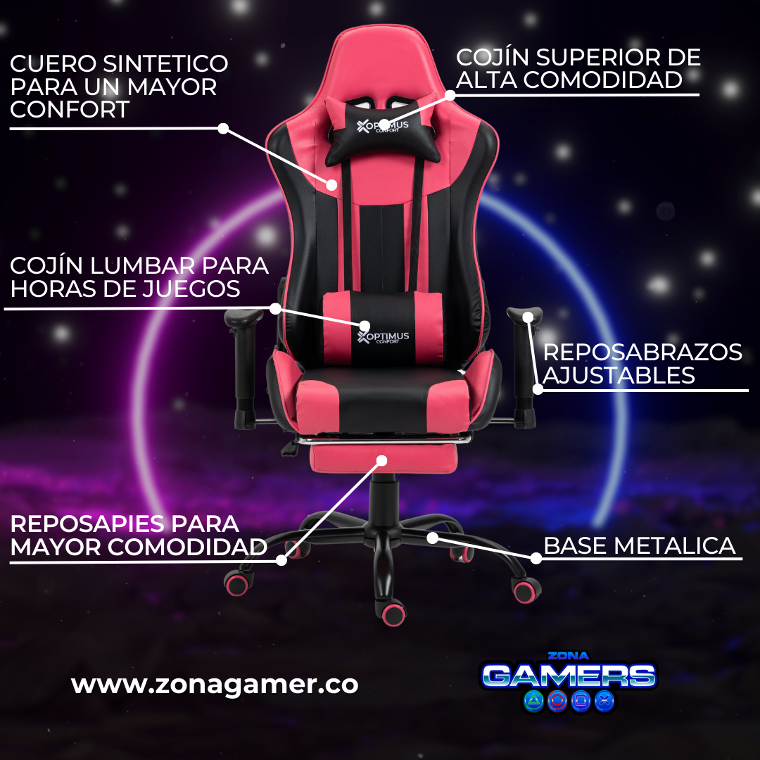 Silla Gamer A231001F Pink con reposapies
