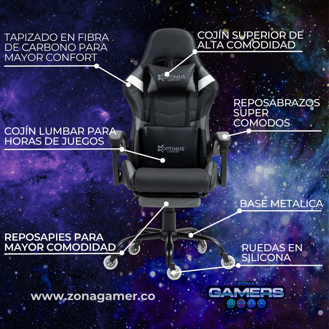 Silla Gamer E-1127F Grey con reposapiés y ruedas en silicona