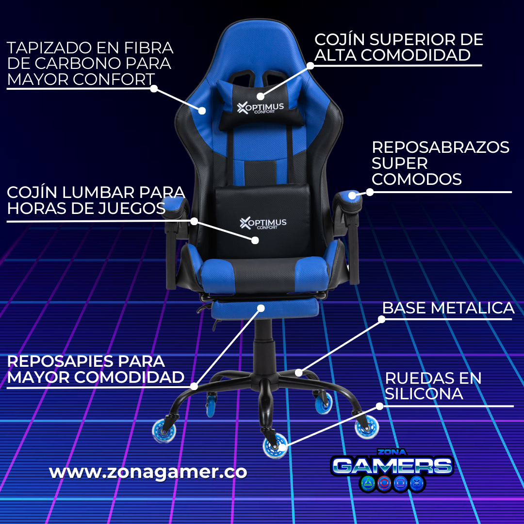 Silla Gamer A231039F Blue con reposapiés y ruedas en silicona