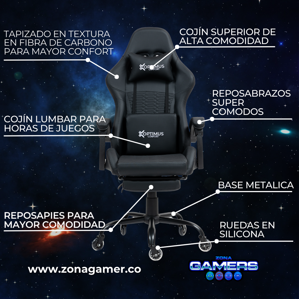 Silla Gamer Titan-1039F Black con reposapiés y ruedas en silicona