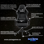 Silla Gamer Thunder-1039F Black con reposapiés y ruedas en silicona