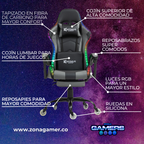 Silla gamer GT-1039F Grey con luces RGB + reposapiés y ruedas en silicona