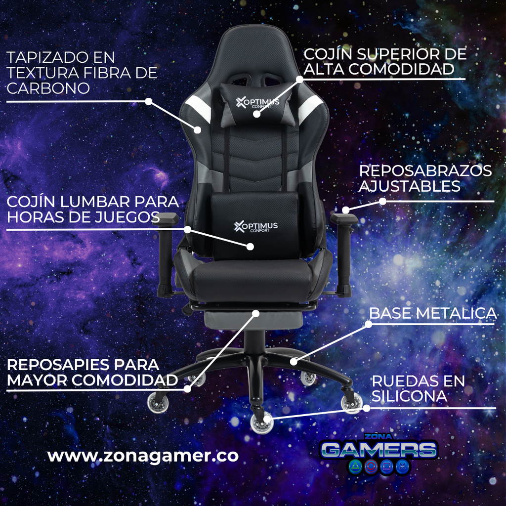 Silla Gamer DX-1127F Grey con reposapiés y ruedas en silicona