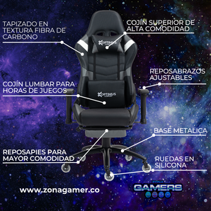 Silla Gamer DX-1127F Grey con reposapiés y ruedas en silicona