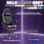 Silla gamer DX-1039F Grey con luces RGB + reposapiés y ruedas en silicona