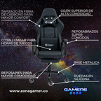 Silla Gamer CIR-1039F Black con reposapiés y ruedas en silicona