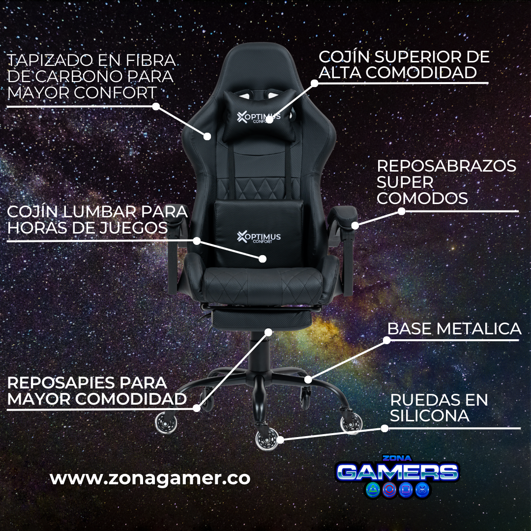 Silla Gamer CIR-1039F Black con reposapiés y ruedas en silicona