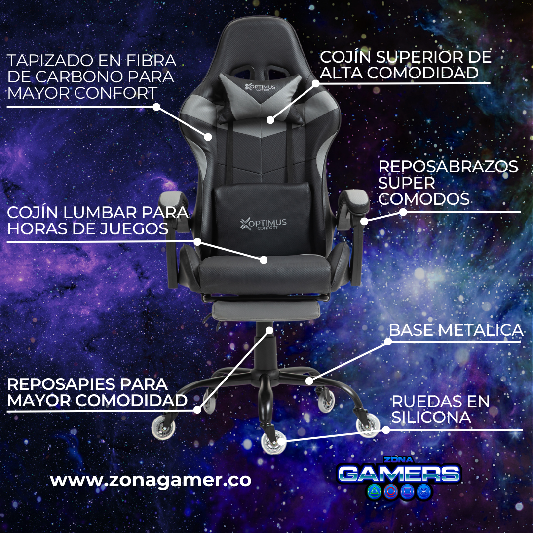 Silla Gamer AQ-1039F Grey con reposapiés y ruedas en silicona