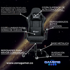 Silla Gamer Shine-1039F Black con reposapiés y ruedas en silicona