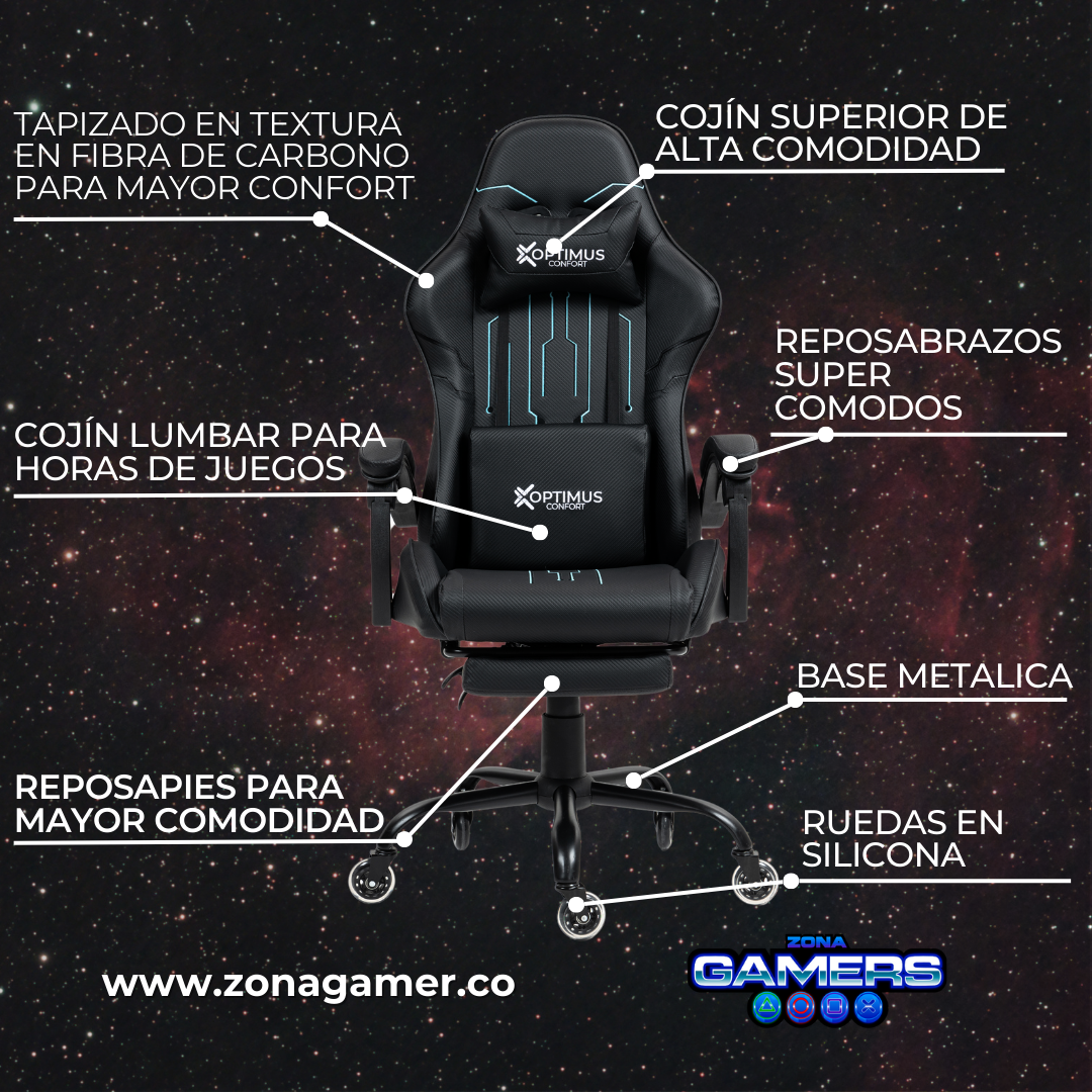 Silla Gamer DOW-1039F Black con reposapiés y ruedas en silicona