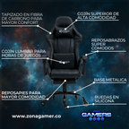 Silla Gamer V-1039F Black con reposapiés y ruedas en silicona