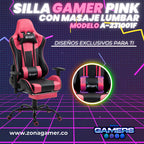 Silla Gamer A231001F Pink  con masajeador lumbar y reposapies incluido