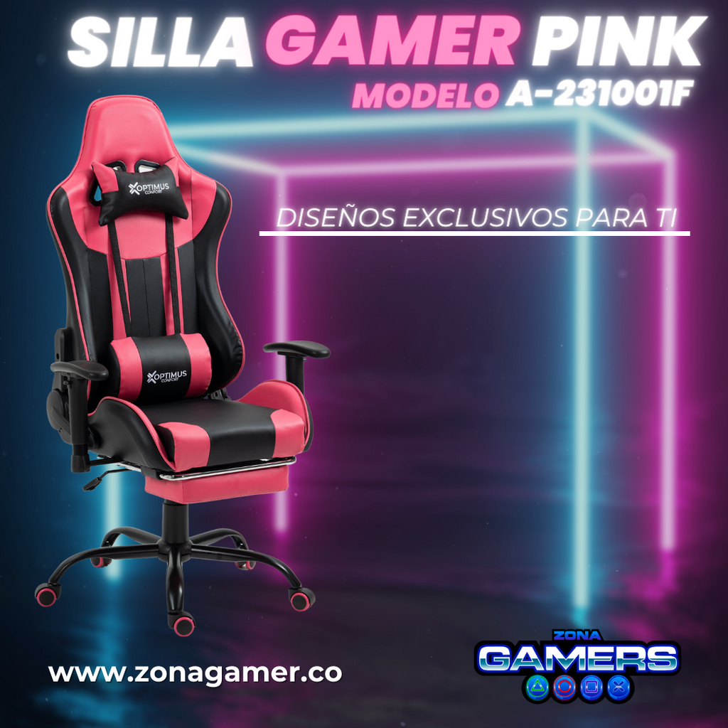 Silla Gamer A231001F Pink con reposapies