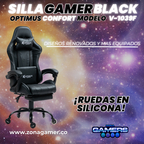 Silla Gamer V-1039F Black con reposapiés y ruedas en silicona