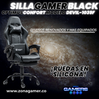 Silla Gamer Devil-1039F Black con reposapiés y ruedas en silicona