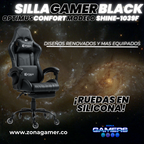 Silla Gamer Shine-1039F Black con reposapiés y ruedas en silicona