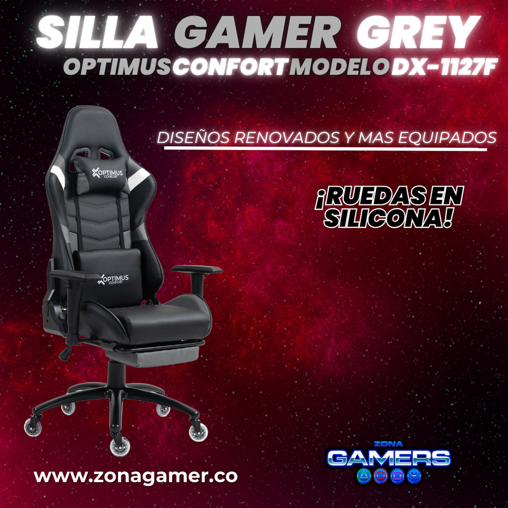 Silla Gamer DX-1127F Grey con reposapiés y ruedas en silicona