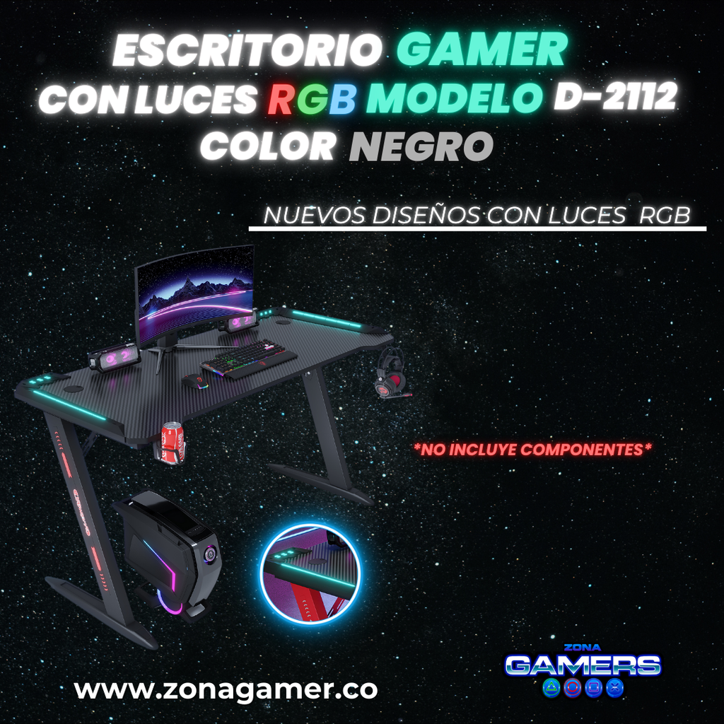 Escritorio Gamer D-2112 Color negro con luces RGB